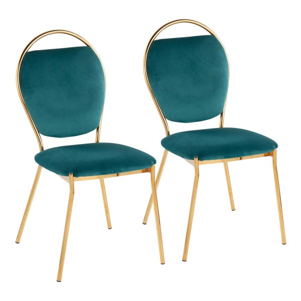 Keyhole Green Velvet Gold Contemporary Dining Chairs Set of 2 4