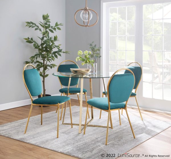 Keyhole Green Velvet Gold Contemporary Dining Chairs Set of 2
