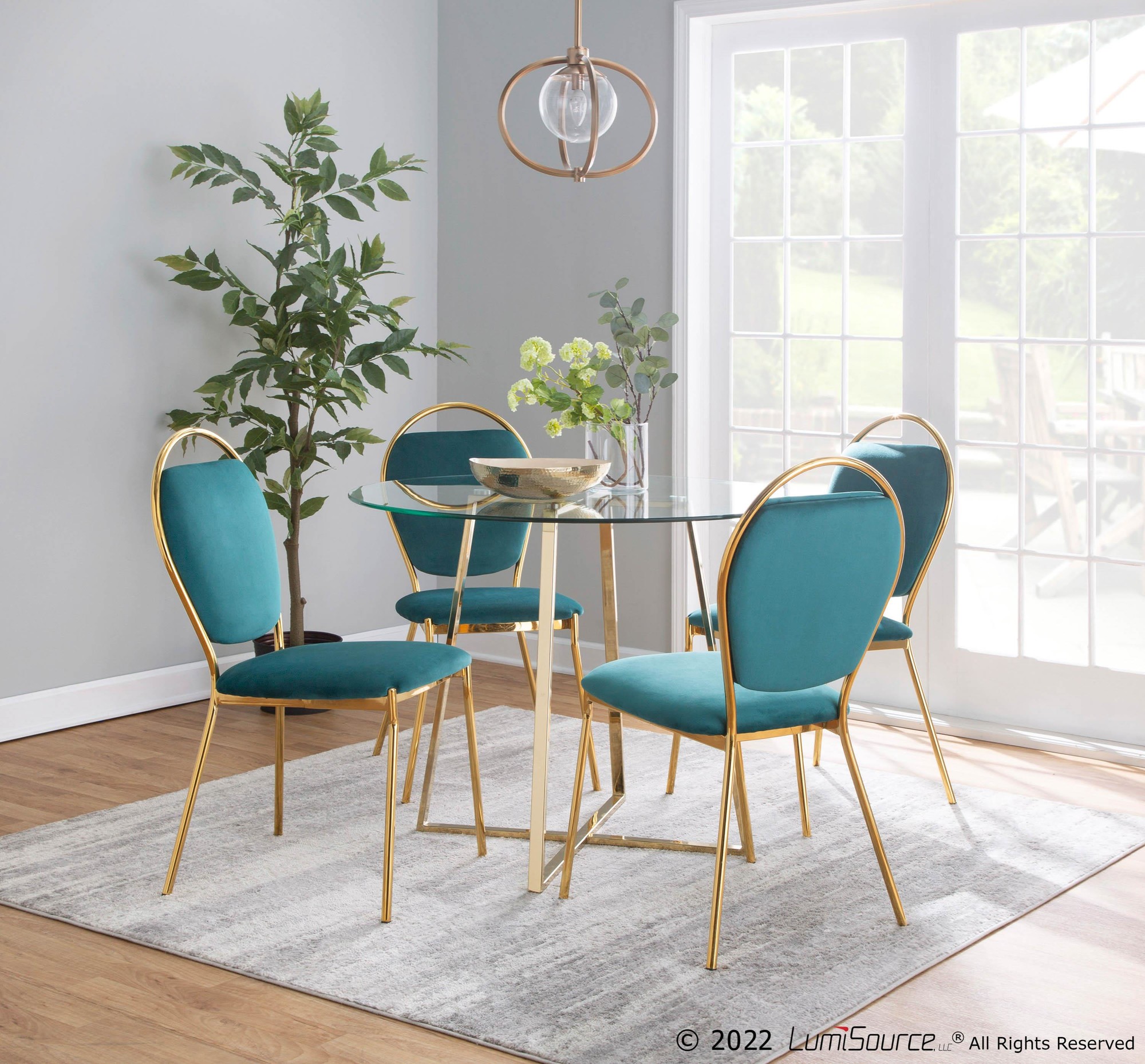 Keyhole Green Velvet Gold Contemporary Dining Chairs (Set of 2) 1 Keyhole Green Velvet Gold Contemporary Dining Chairs (Set of 2)
