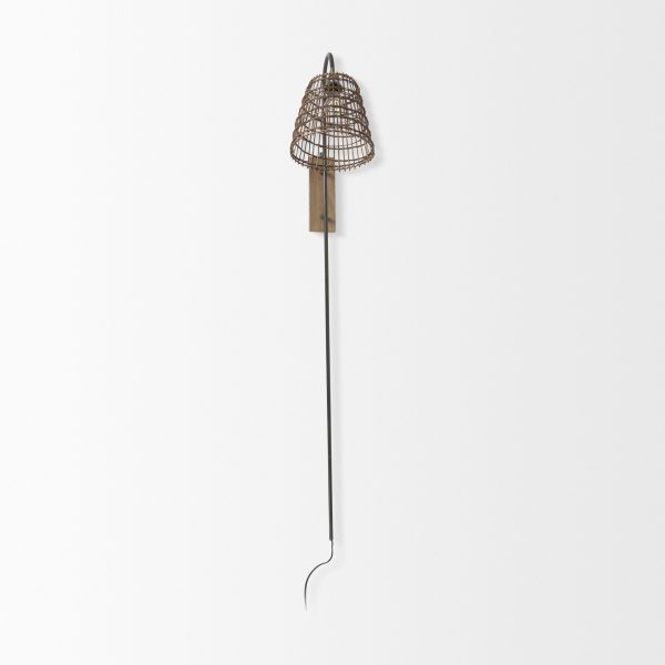 Kiley 28.0L x 7.0W x 15.6H Brown Woven Shade WBlack Metal Wall Sconce 1