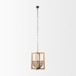 Kiley Warm Wood Basket Lantern Pendant Light