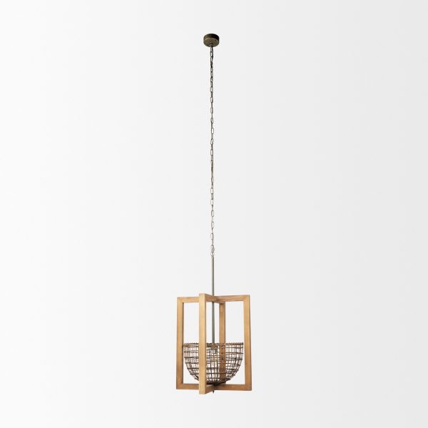 Kiley Warm Wood Basket Lantern Pendant Light 1