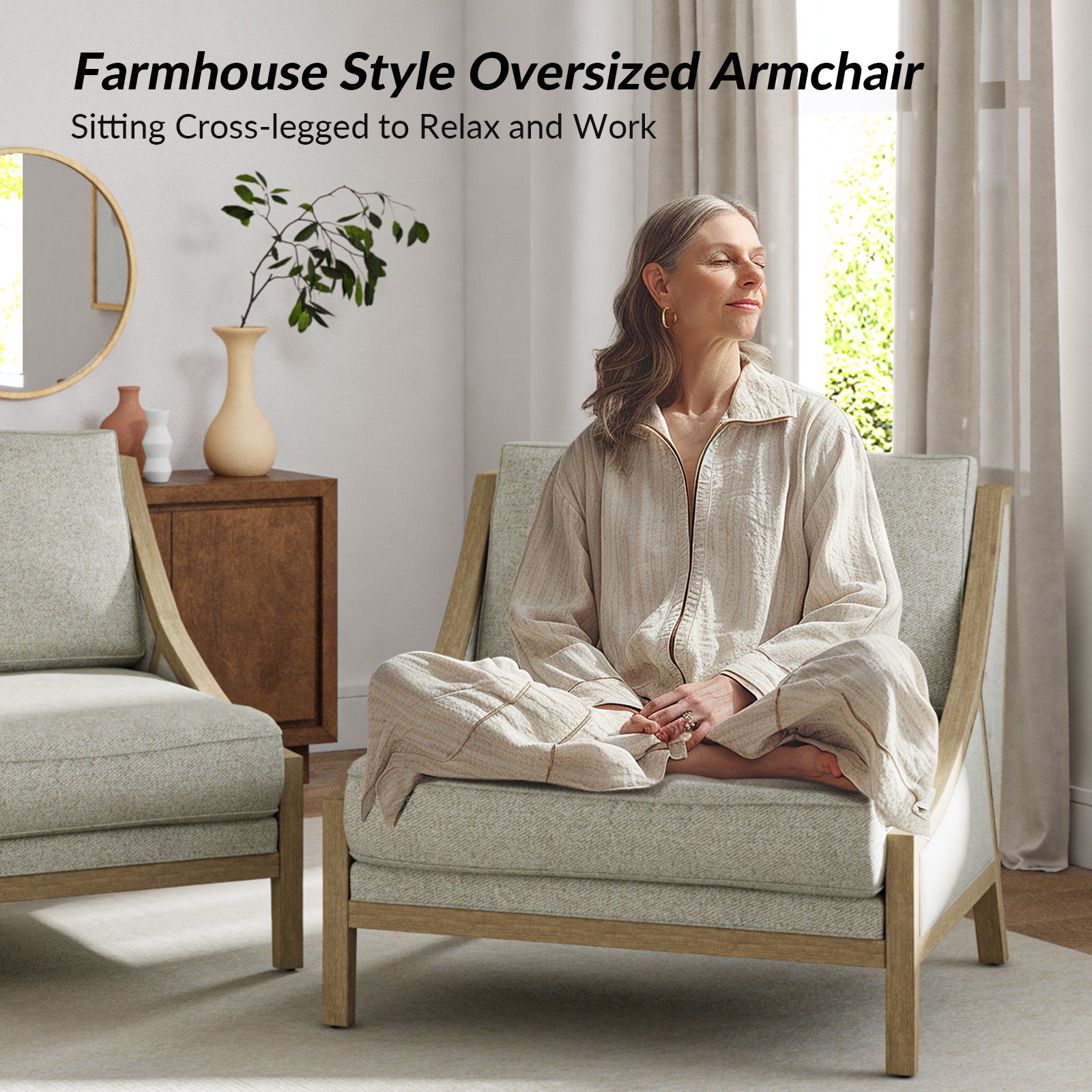 Kim Oatmeal Farmhouse Oversized Accent Armchair 3 Kim Oatmeal Farmhouse Oversized Accent Armchair - Image 3