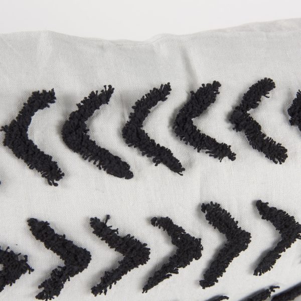 Kimia 14L x 26W White and Black Fabric Herringbone and Fringed Decorative Pillow Cover 10