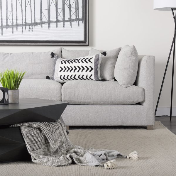 Kimia 14L x 26W White and Black Fabric Herringbone and Fringed Decorative Pillow Cover 4
