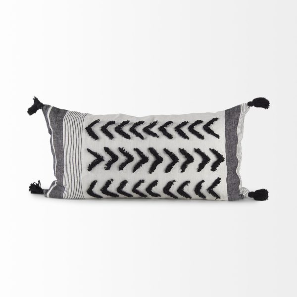 Kimia 14L x 26W White and Black Fabric Herringbone and Fringed Decorative Pillow Cover 5