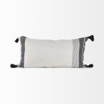 Kimia 14L x 26W White and Black Fabric Herringbone and Fringed Decorative Pillow Cover