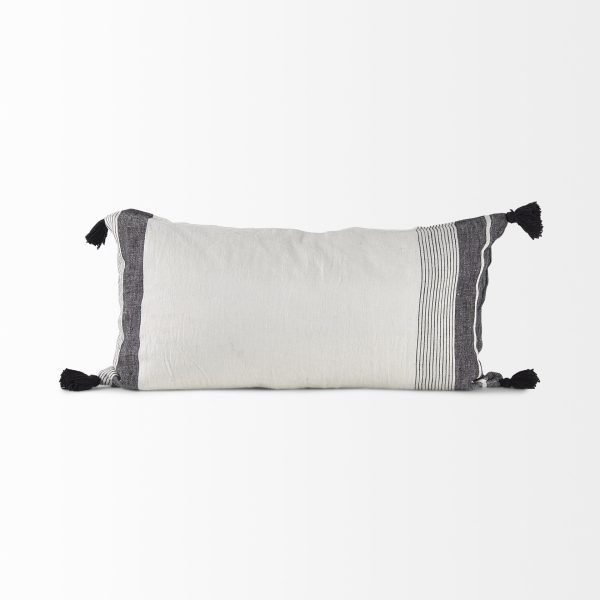 Kimia 14L x 26W White and Black Fabric Herringbone and Fringed Decorative Pillow Cover 7