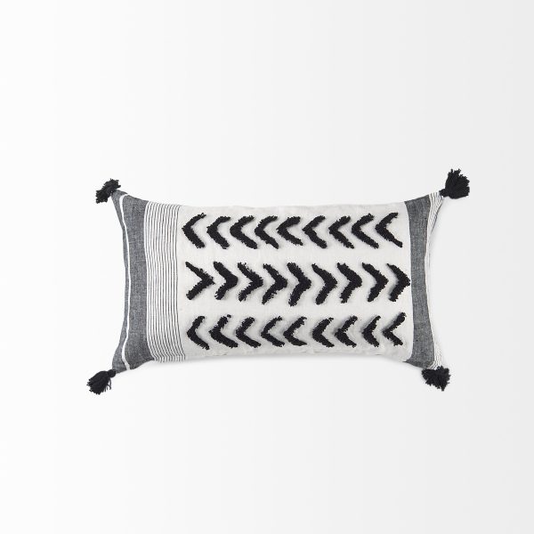 Kimia 14L x 26W White and Black Fabric Herringbone and Fringed Decorative Pillow Cover 8