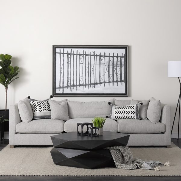 Kimia 20L x 20W White and Black Fabric Herringbone and Fringed Decorative Pillow Cover 2