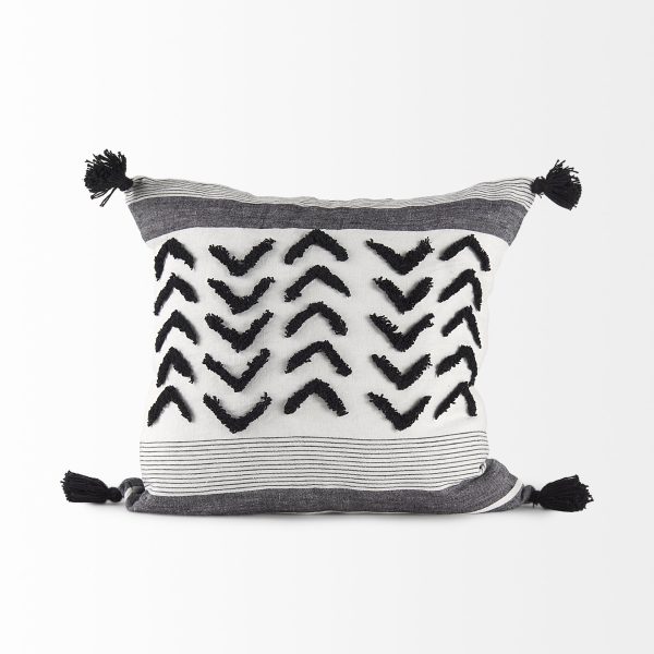 Kimia 20L x 20W White and Black Fabric Herringbone and Fringed Decorative Pillow Cover 4