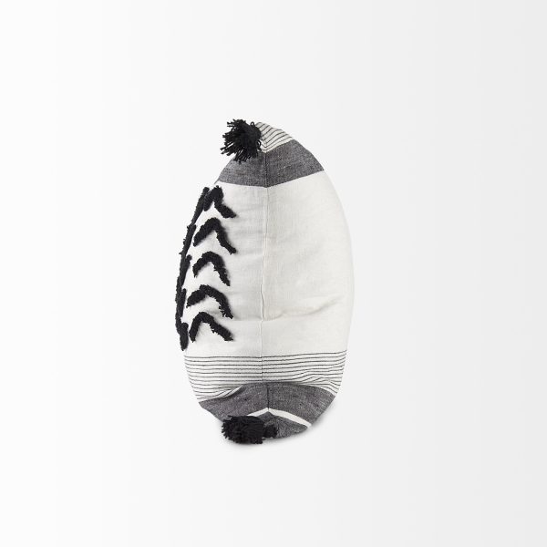 Kimia 20L x 20W White and Black Fabric Herringbone and Fringed Decorative Pillow Cover 5