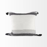 Kimia 20L x 20W White and Black Fabric Herringbone and Fringed Decorative Pillow Cover