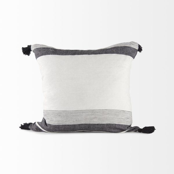 Kimia 20L x 20W White and Black Fabric Herringbone and Fringed Decorative Pillow Cover 6