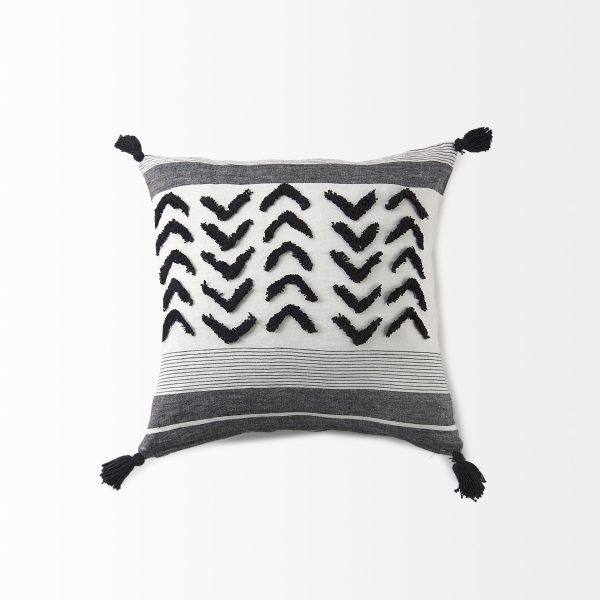 Kimia 20L x 20W White and Black Fabric Herringbone and Fringed Decorative Pillow Cover 7