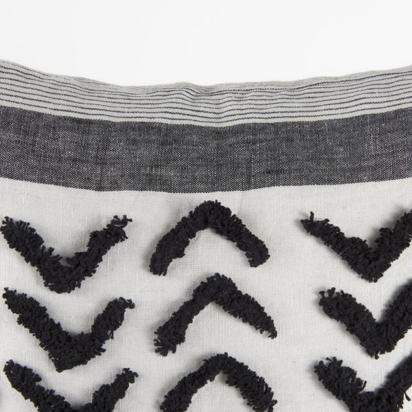 Kimia 20L x 20W White and Black Fabric Herringbone and Fringed Decorative Pillow Cover 9