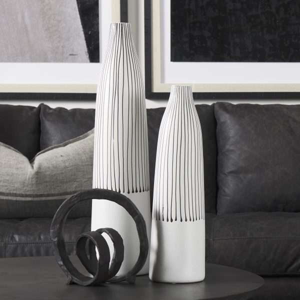 Kira I Small White Pinstripe Ceramic Vase 3