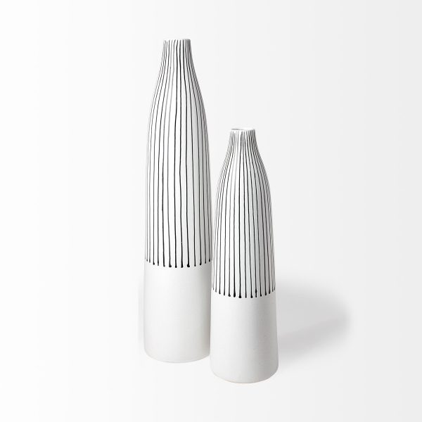 Kira I Small White Pinstripe Ceramic Vase 4