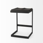 Kiran 17L x 17W x 26H Black Wood W/ Black Metal Base C-Shape Counter Stool