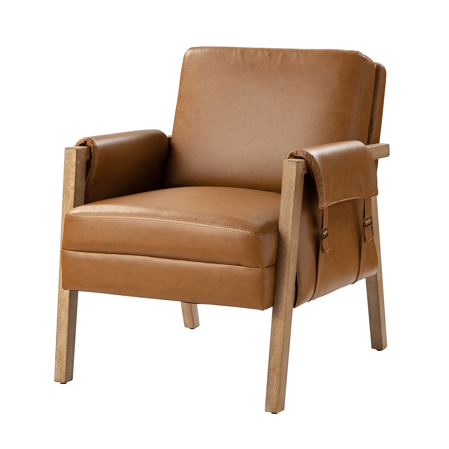 Kirsten Camel Vegan Leather Boho Farmhouse Armchair 2 Kirsten Camel Vegan Leather Boho Farmhouse Armchair - Image 2