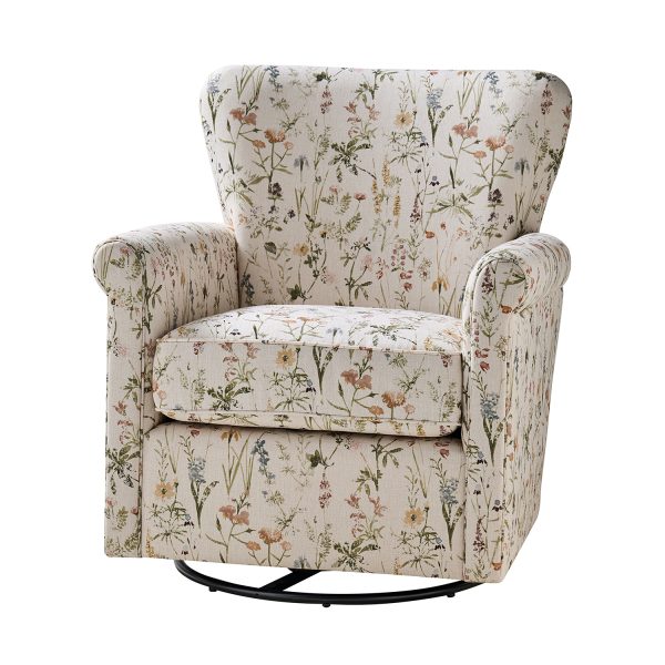 Knud Floral Swivel Accent Chair with Removable Backrest 1