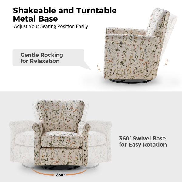 Knud Floral Swivel Accent Chair with Removable Backrest 3