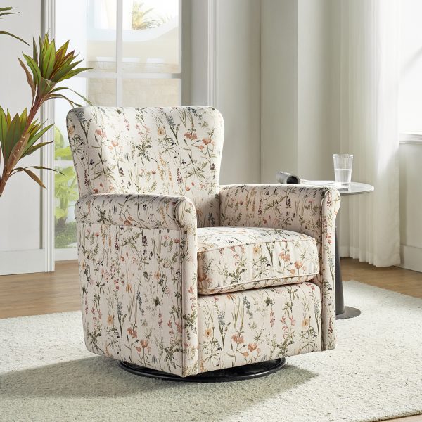 Knud Floral Swivel Accent Chair with Removable Backrest