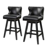 Konrad Black Vegan Leather Wingback Swivel Bar Stools