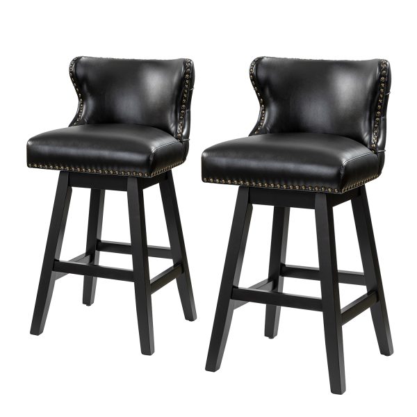 Konrad Black Vegan Leather Wingback Swivel Bar Stools 1