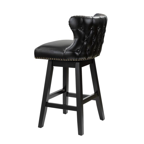 Konrad Black Vegan Leather Wingback Swivel Bar Stools 2