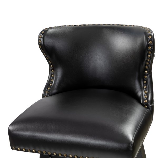 Konrad Black Vegan Leather Wingback Swivel Bar Stools 4