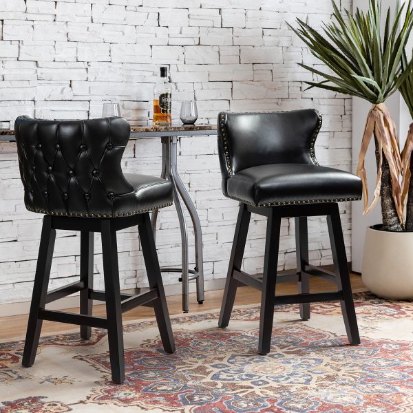 Konrad Black Vegan Leather Wingback Swivel Bar Stools