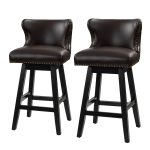 Konrad Brown Vegan Leather Wingback Swivel Bar Stools