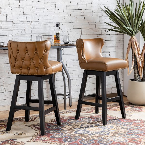 Konrad Camel Vegan Leather Wingback 360 Swivel Bar Stool