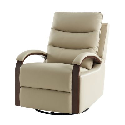 Konradin Beige Leather Rocking Swivel Manual Recliner Chair