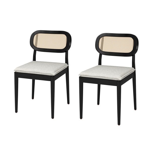 Konstantin Black Rattan Linen Dining Chairs with Removable Cushions 1