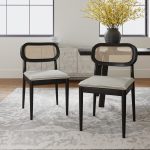 Konstantin Black Rattan Linen Dining Chairs with Removable Cushions 6 Konstantin Black Rattan Linen Dining Chairs with Removable Cushions