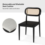 Konstantin Black Rattan Linen Dining Chairs with Removable Cushions 8 Konstantin Black Rattan Linen Dining Chairs with Removable Cushions