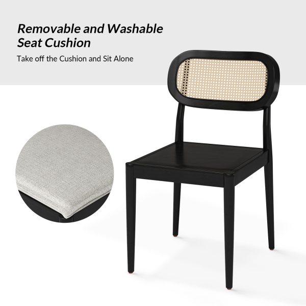 Konstantin Black Rattan Linen Dining Chairs with Removable Cushions 2