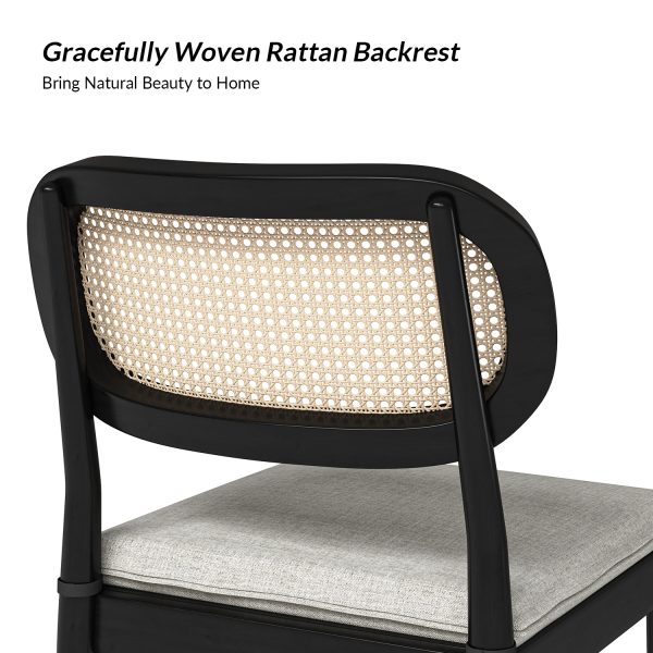 Konstantin Black Rattan Linen Dining Chairs with Removable Cushions 4