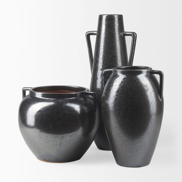 Kora Short Dark Metallic Double Ear Vase 9