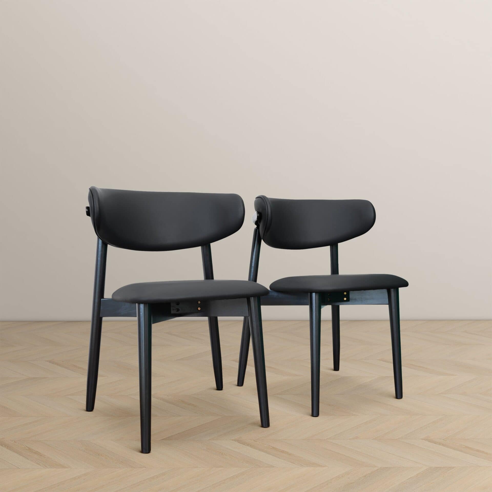 Black Vegan Leather Dining Chairs with Wood Base (Set of 2) 5 Black Vegan Leather Dining Chairs with Wood Base (Set of 2) - Image 5