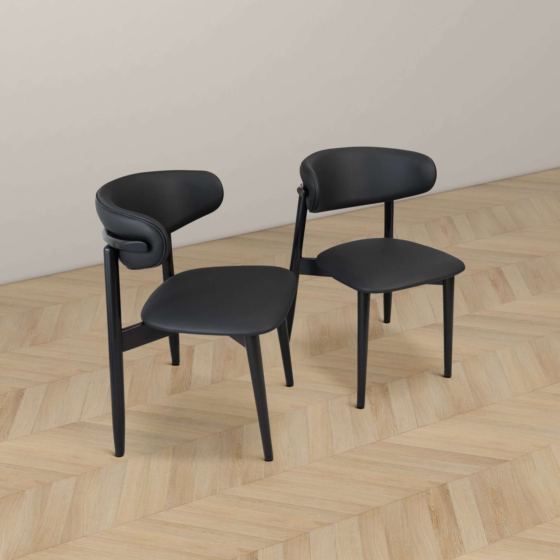 Black Vegan Leather Dining Chairs with Wood Base (Set of 2) 3 Black Vegan Leather Dining Chairs with Wood Base (Set of 2) - Image 3