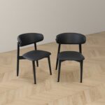 Black Vegan Leather Dining Chairs with Wood Base (Set of 2) 12 Black Vegan Leather Dining Chairs with Wood Base (Set of 2)