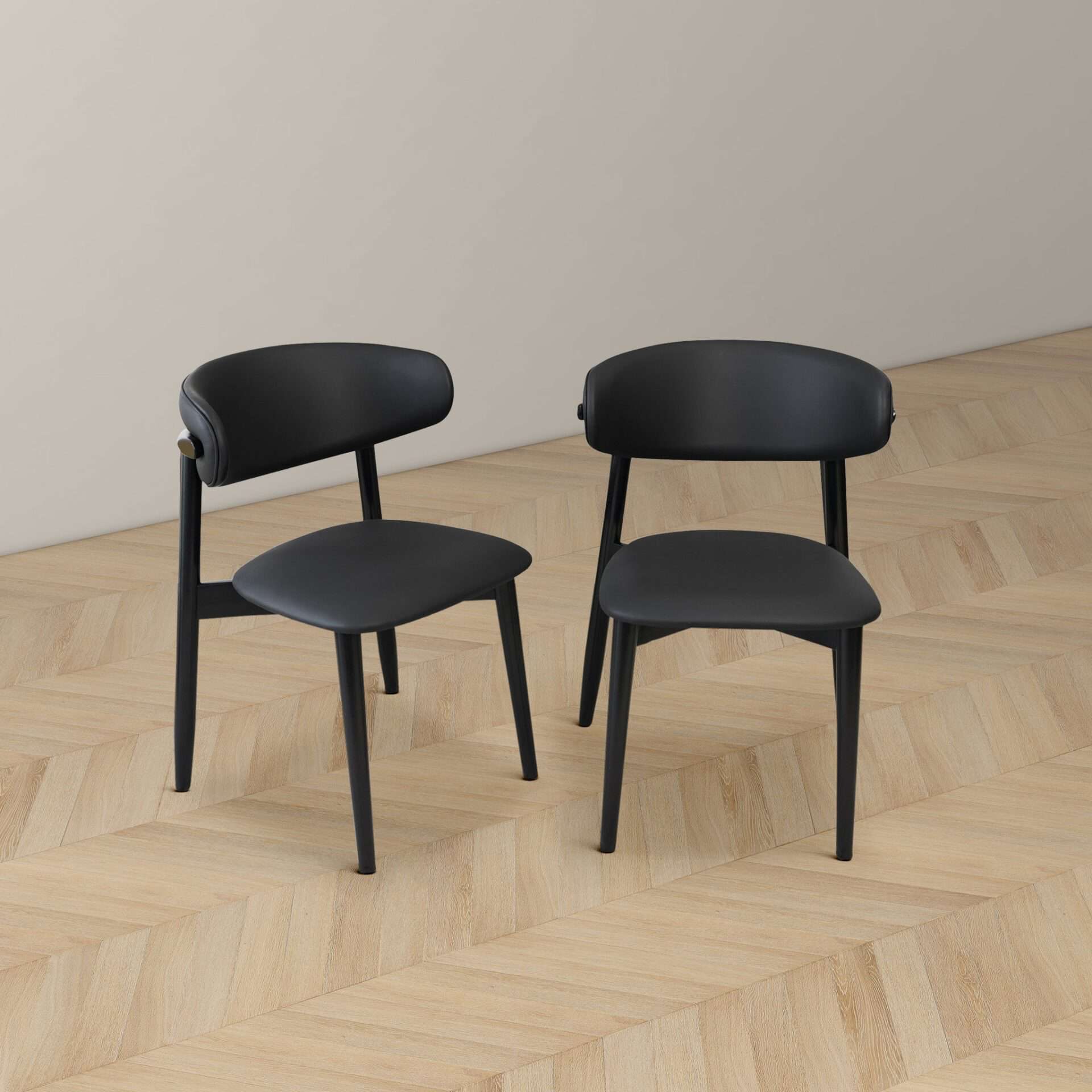 Black Vegan Leather Dining Chairs with Wood Base (Set of 2) 4 Black Vegan Leather Dining Chairs with Wood Base (Set of 2) - Image 4