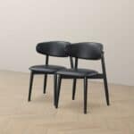 Black Vegan Leather Dining Chairs with Wood Base (Set of 2) 14 Black Vegan Leather Dining Chairs with Wood Base (Set of 2)