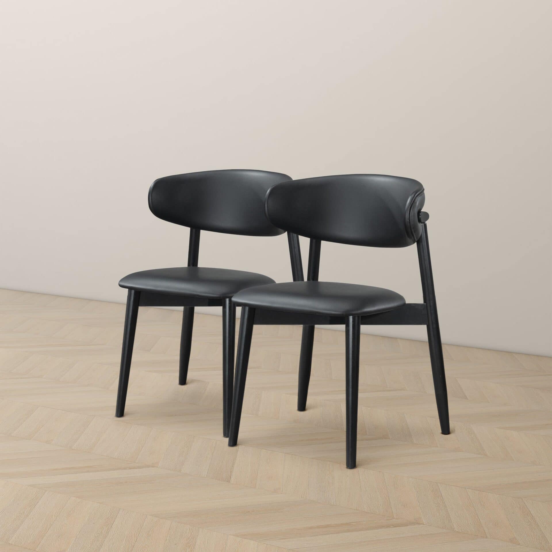 Black Vegan Leather Dining Chairs with Wood Base (Set of 2) 6 Black Vegan Leather Dining Chairs with Wood Base (Set of 2) - Image 6