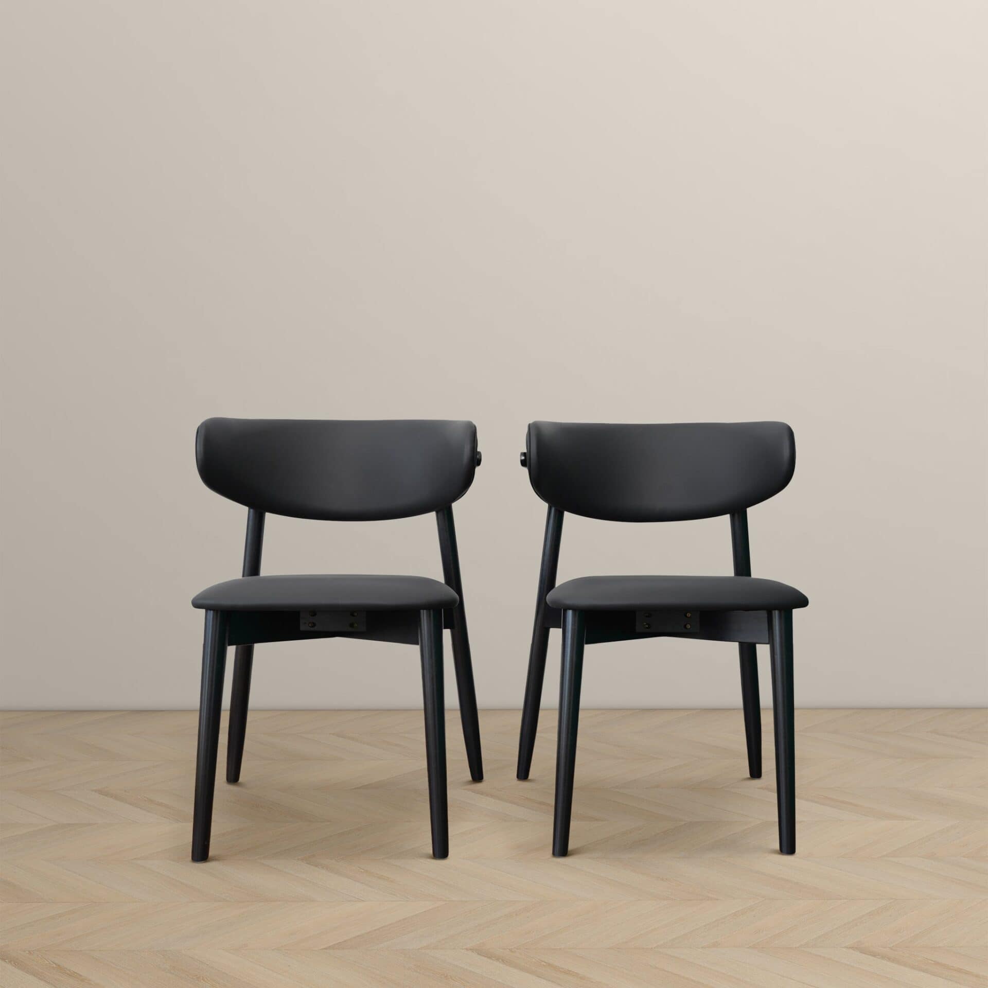 Black Vegan Leather Dining Chairs with Wood Base (Set of 2) 7 Black Vegan Leather Dining Chairs with Wood Base (Set of 2) - Image 7