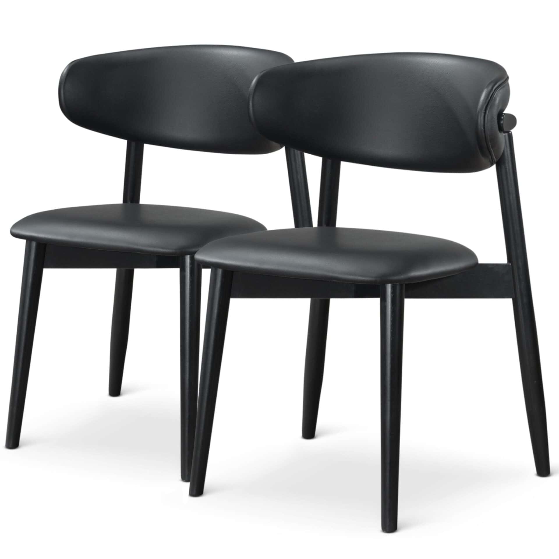 Black Vegan Leather Dining Chairs with Wood Base (Set of 2) 1 Black Vegan Leather Dining Chairs with Wood Base (Set of 2)