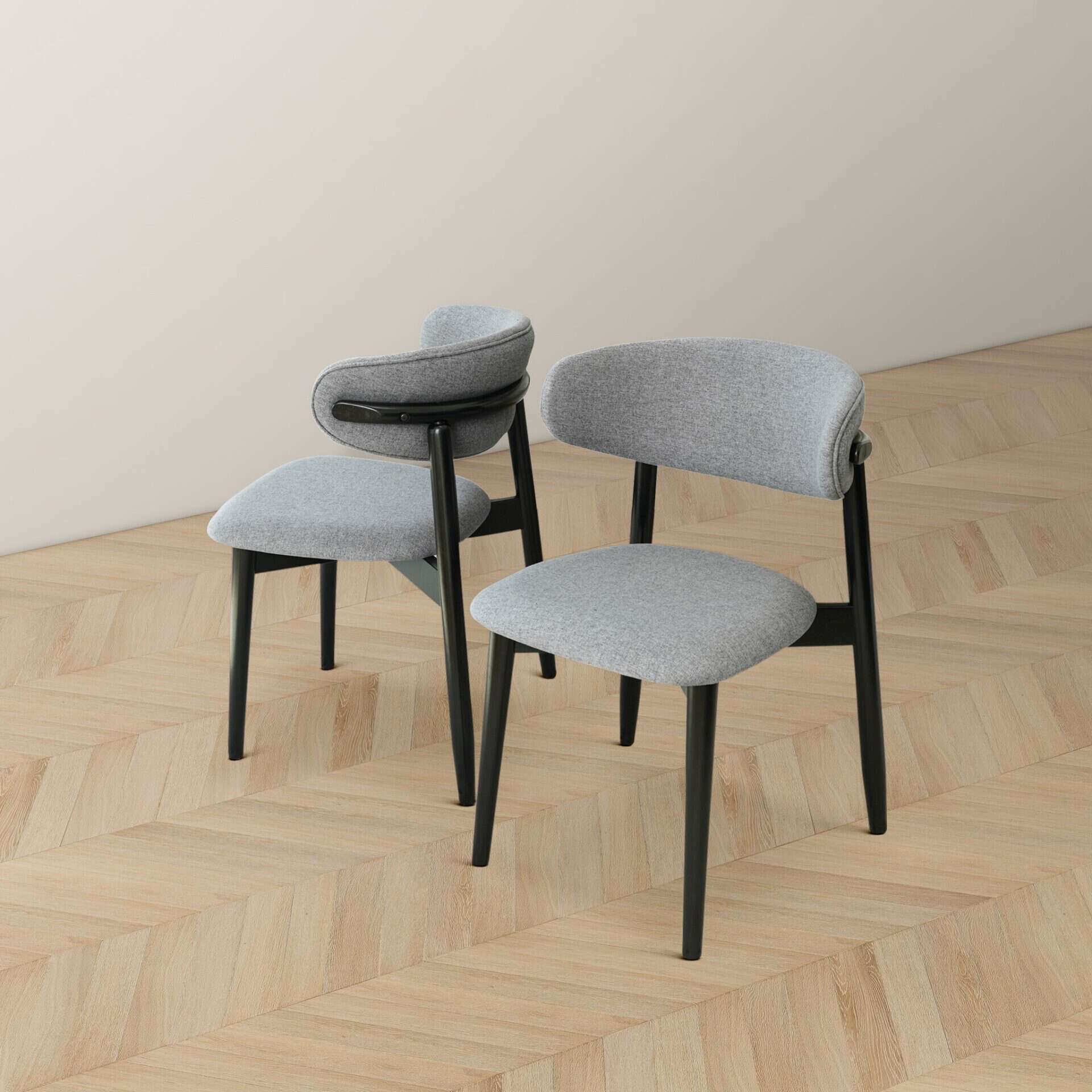 Grey Fabric Mid Century Modern Dining Chairs Solid Wood (Set of 2) 5 Grey Fabric Mid Century Modern Dining Chairs Solid Wood (Set of 2) - Image 5